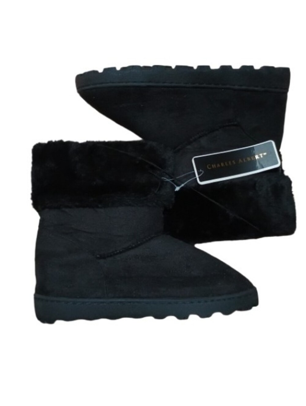 Charles Albert Black Faux Fur Cuff Boots NWT - Picture 3 of 4